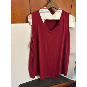 Womens Red V Neck Sleeveless Tank Top Casual Basic Everyday Top Plus Size